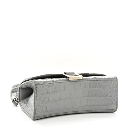 Balenciaga Shiny Calfskin Crocodile Embossed Hourglass Top Handle Bag XS Balenciaga Grey 4 of 13