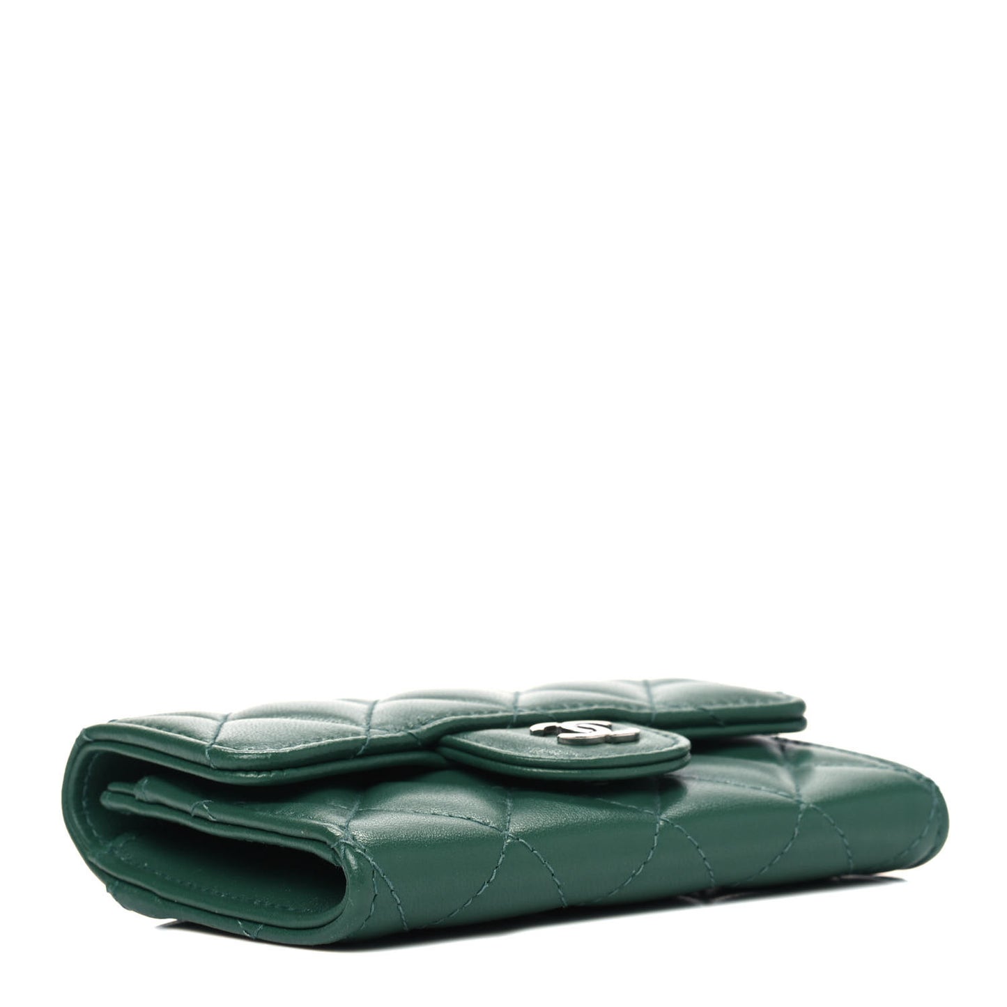 Lambskin Quilted Flap Card Holder Wallet Green