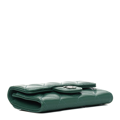 Chanel Lambskin Quilted Flap Card Holder Wallet Green 3 of 4