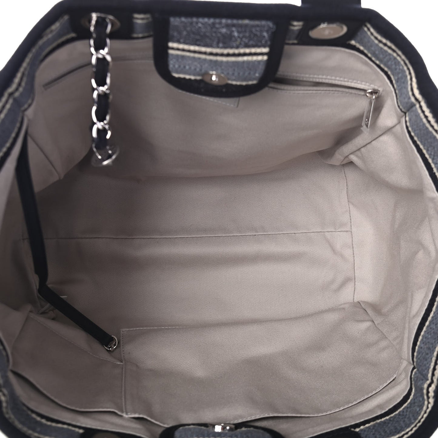 Striped Canvas Medium Deauville Tote Black