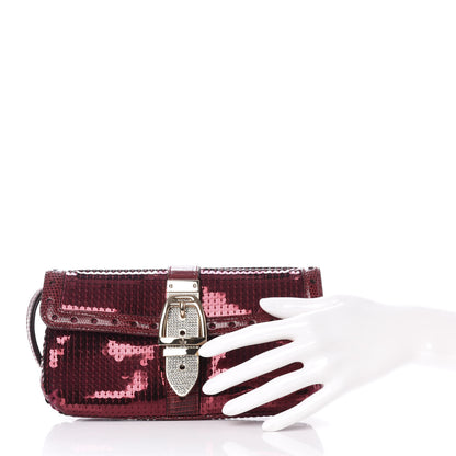 Gucci Sequin Lizard Crystal Wristlet Clutch Bag Bordeaux 2 of 7