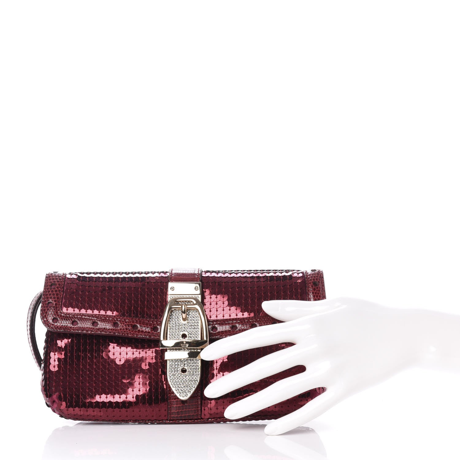 Gucci Sequin Lizard Crystal Wristlet Clutch Bag Bordeaux 2 of 7