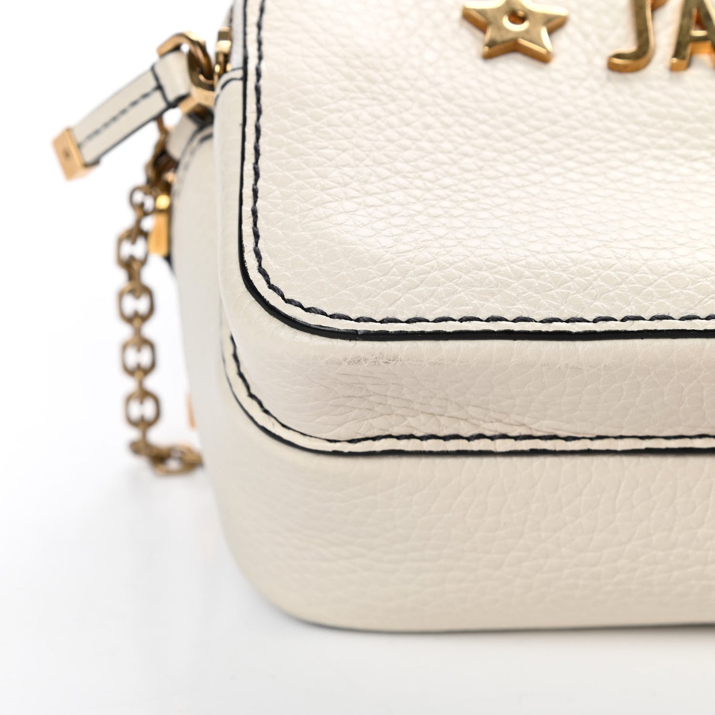 Grained Calfskin J'Adior Camera Case Clutch With Chain White