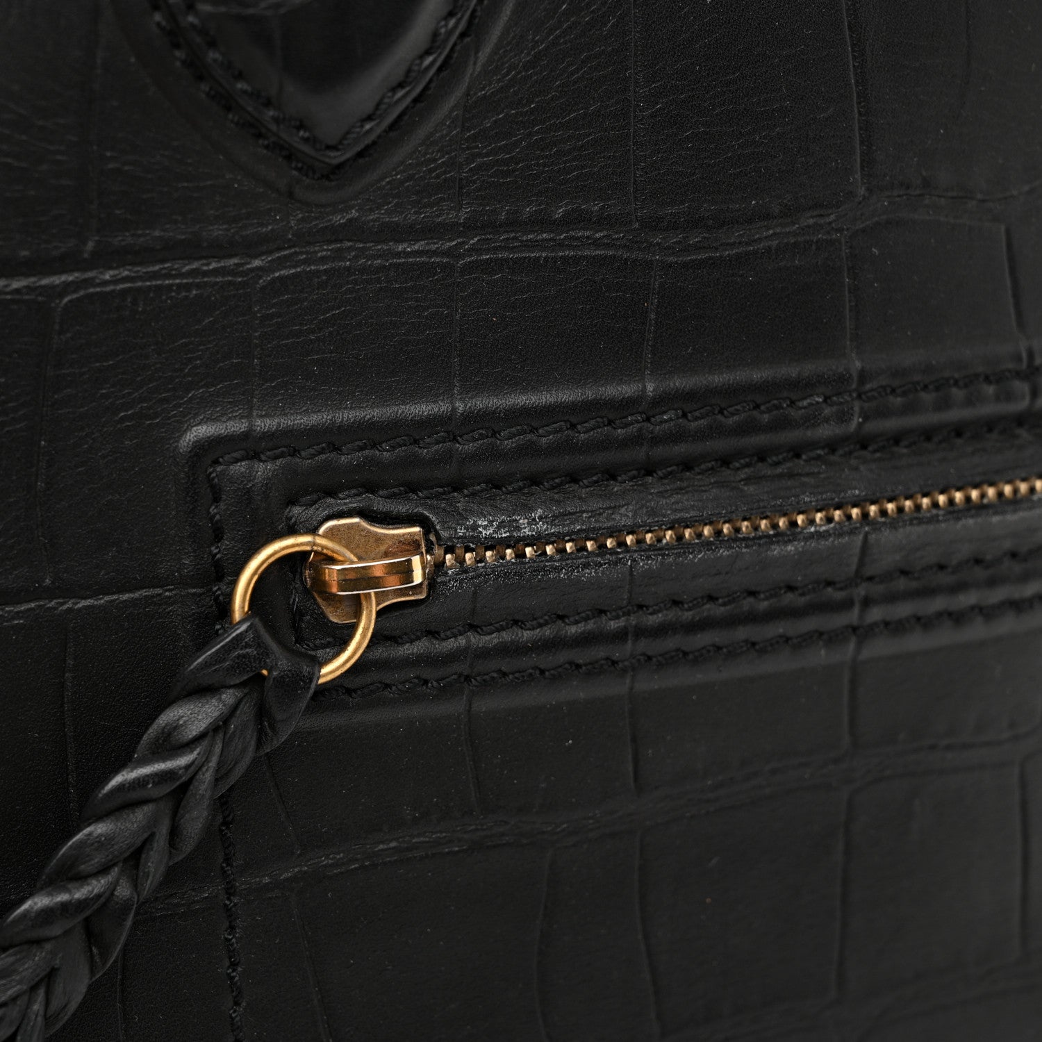 Celine Calfskin Crocodile Embossed Medium Phantom Luggage Black 17 of 17