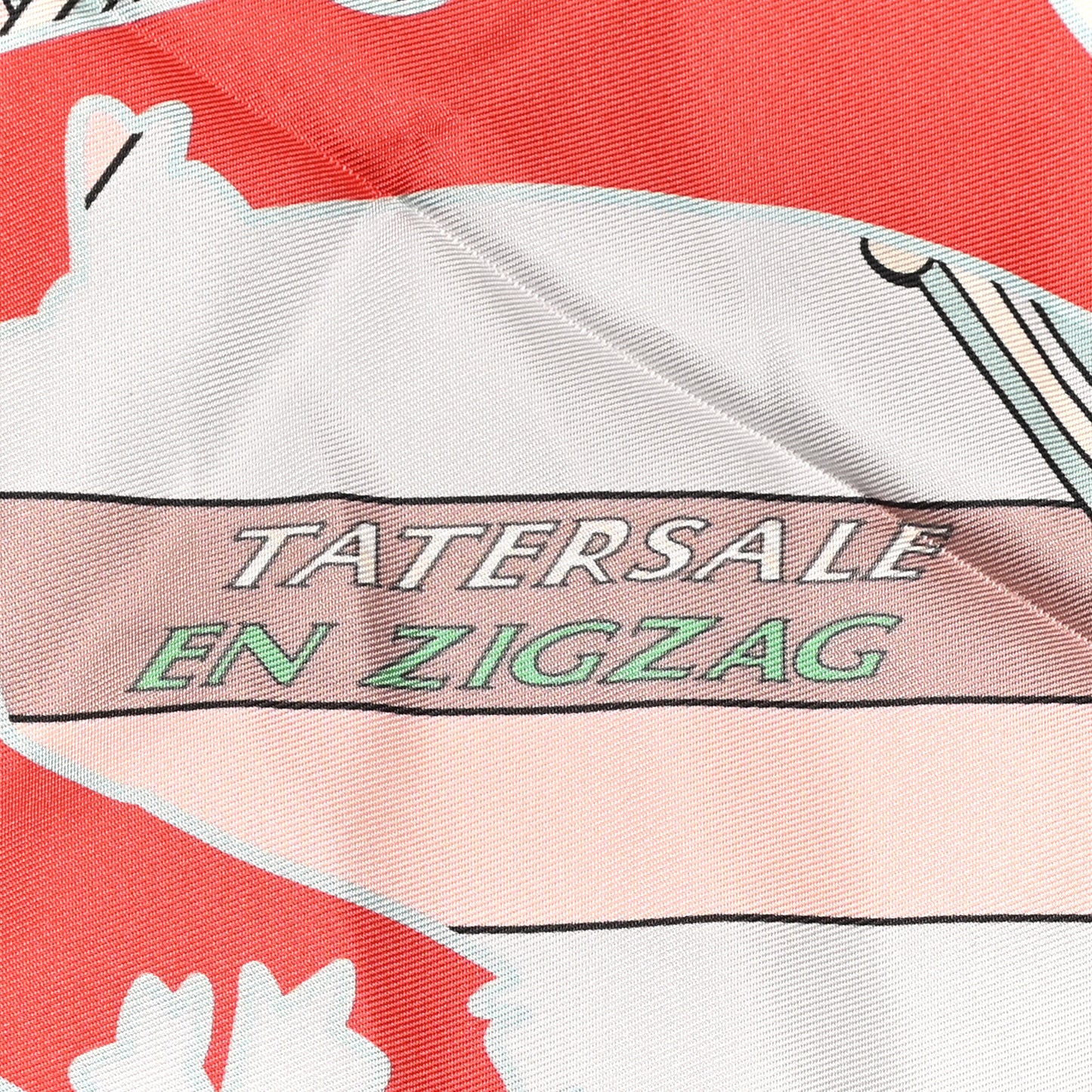 Silk Tatersale en Zig Zag Double Face Scarf 90 Grenadine Vert Creme