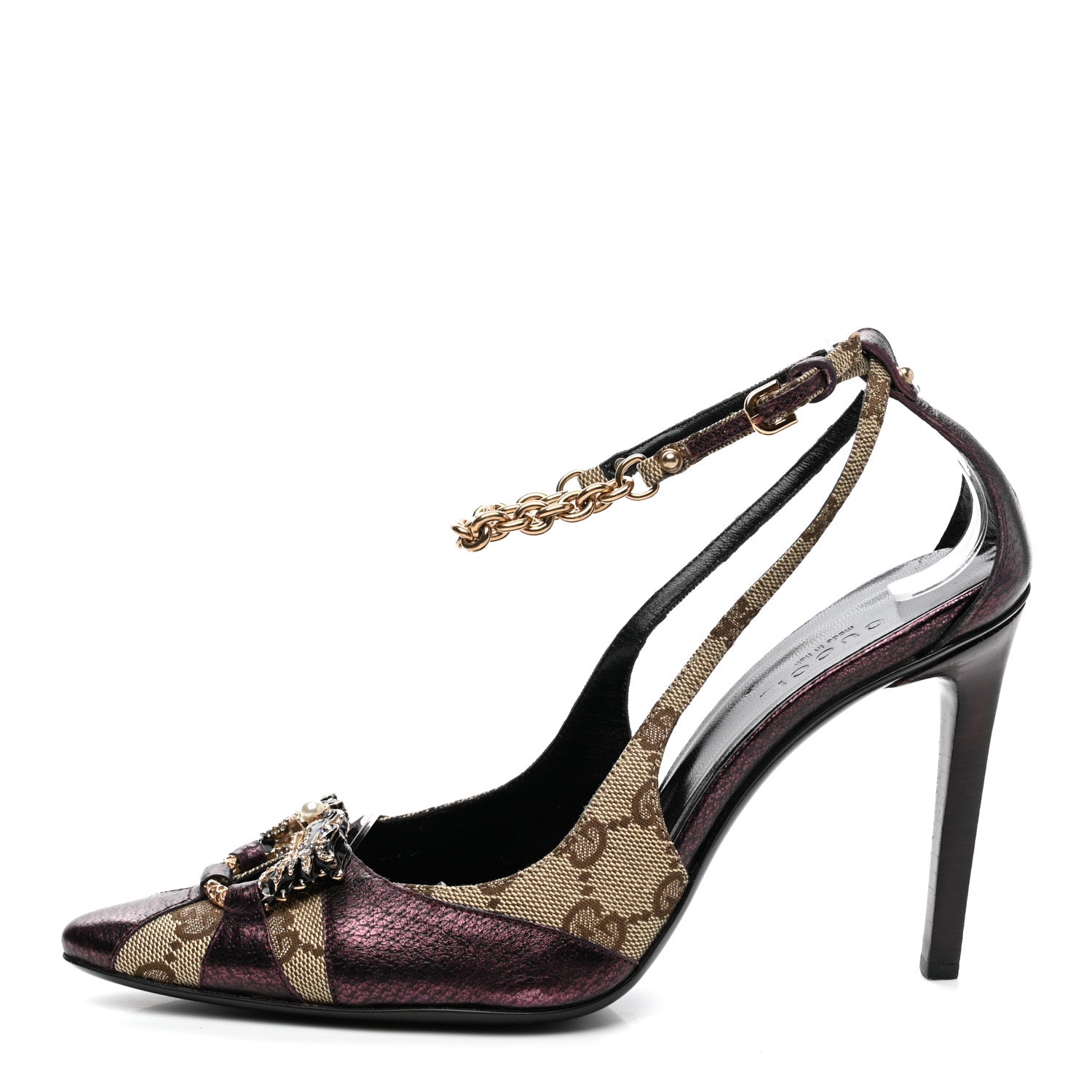 Gucci Monogram Textured Calfskin Tom Ford Dragon Sandals 36.5 Prugna Beige Ebony 1 of 9