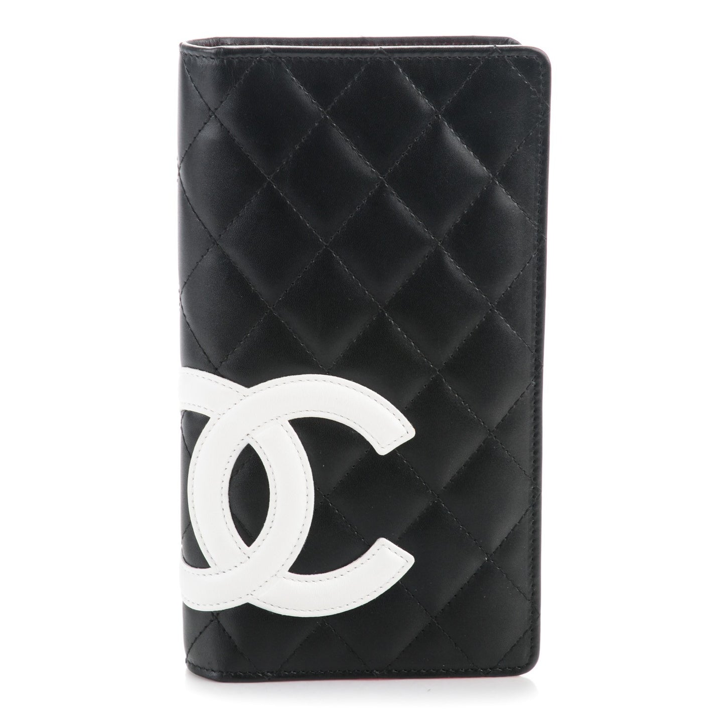 Calfskin Quilted Cambon Yen Wallet Black White