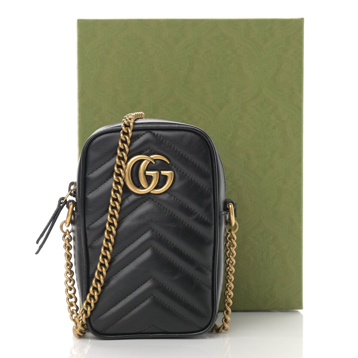 Calfskin Matelasse Mini GG Marmont Crossbody Bag Black