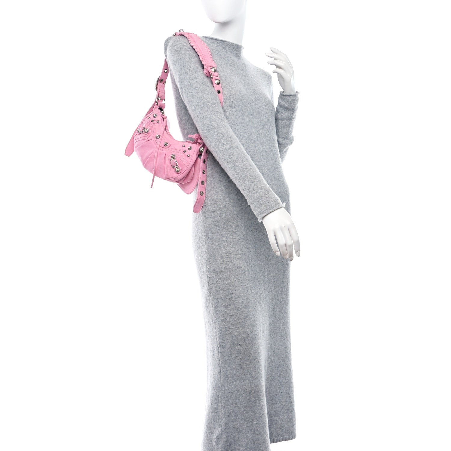 Balenciaga Washed Frayed Denim Crystal Le Cagole Shoulder Bag XS Denim Pink 2 of 11