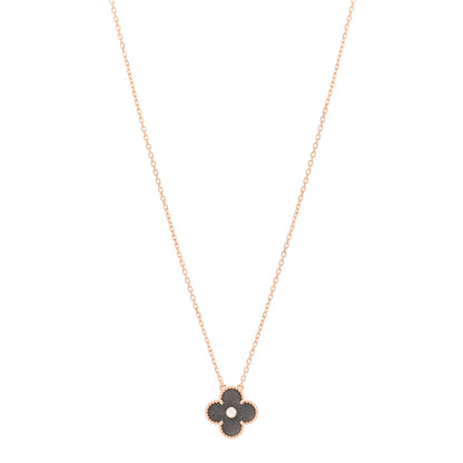 Van Cleef & Arpels 18K Rose Gold Diamond Silver Obsidian Vintage Alhambra Pendant Necklace 1 of 5