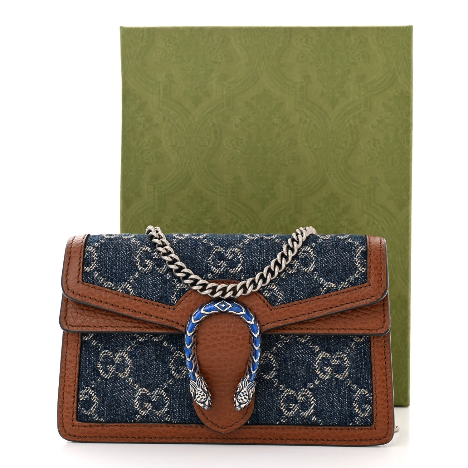 Gucci New Denim GG Monogram Dollar Calfskin Enamel Super Mini Dionysus Shoulder Bag Blue Tea Cuir Epilog Electric Blue 10 of 10