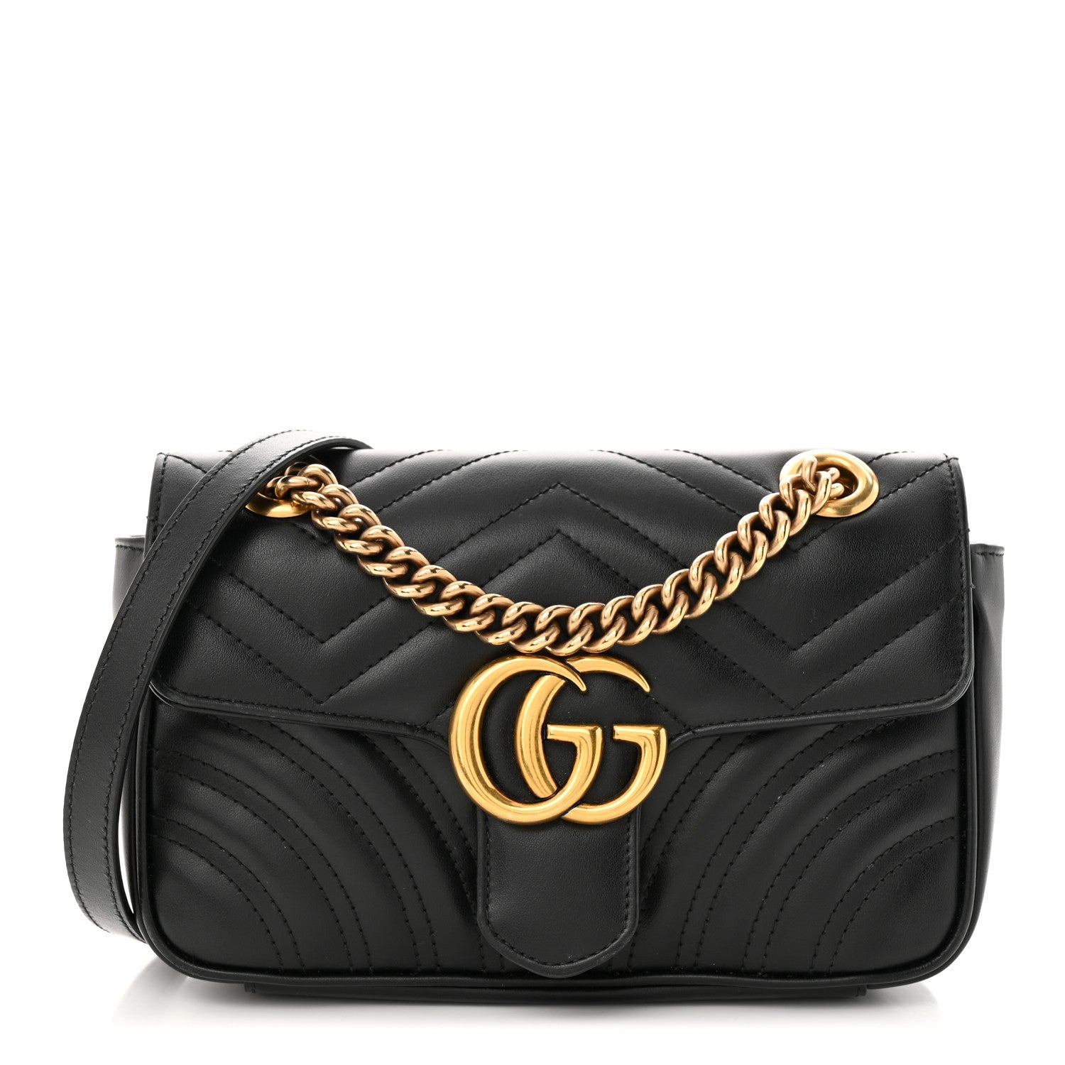 Gucci Calfskin Matelasse Mini GG Marmont Shoulder Bag Black 1 of 11