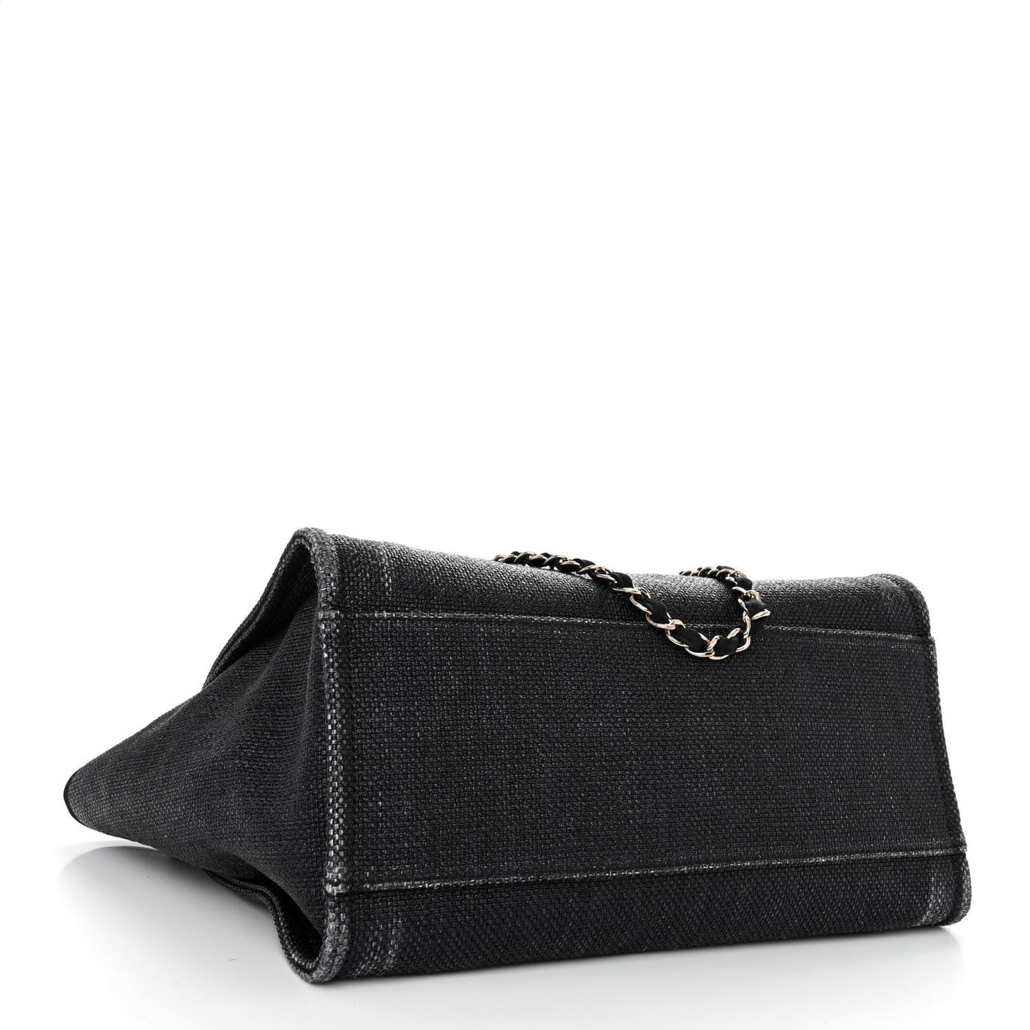 Woven Straw Raffia Large Deauville Tote Black