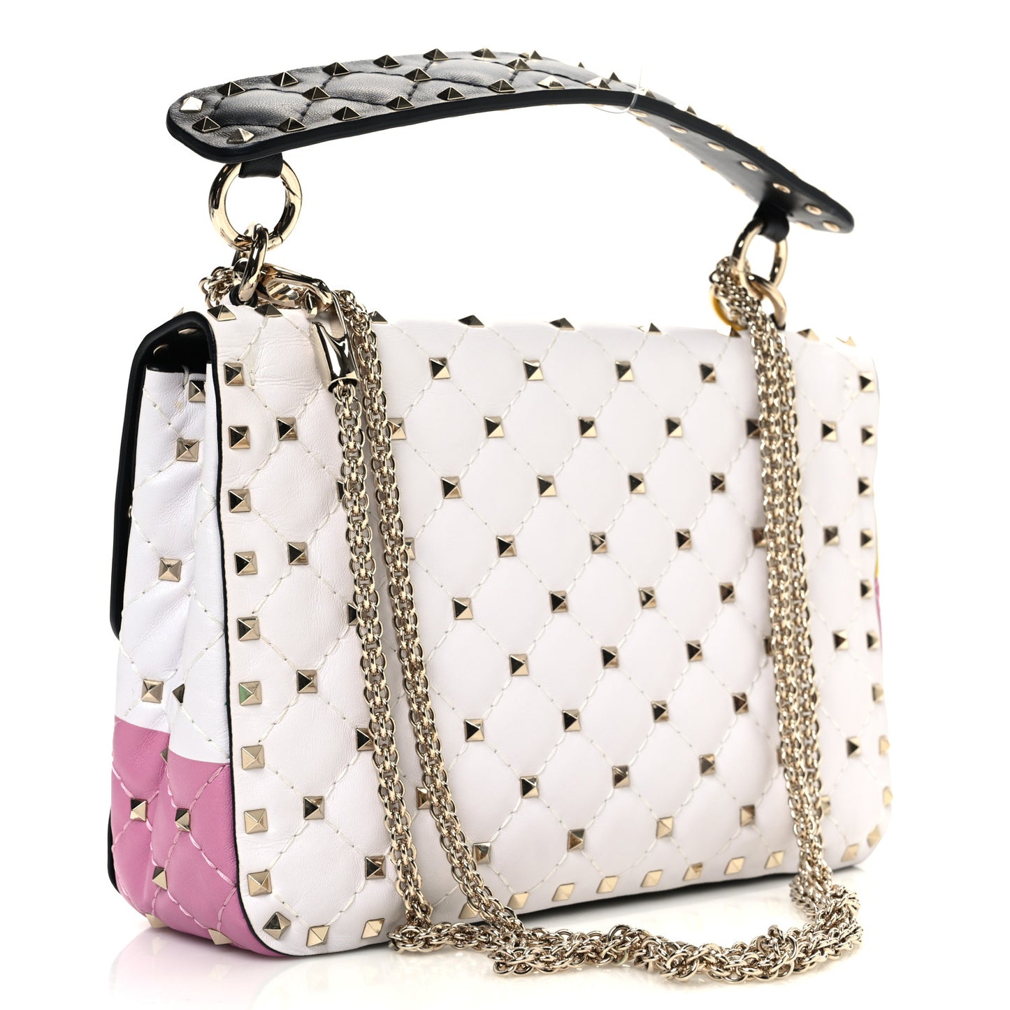 Lambskin Medium Moon And Stars Rockstud Spike Shoulder Bag White Yellow Pink