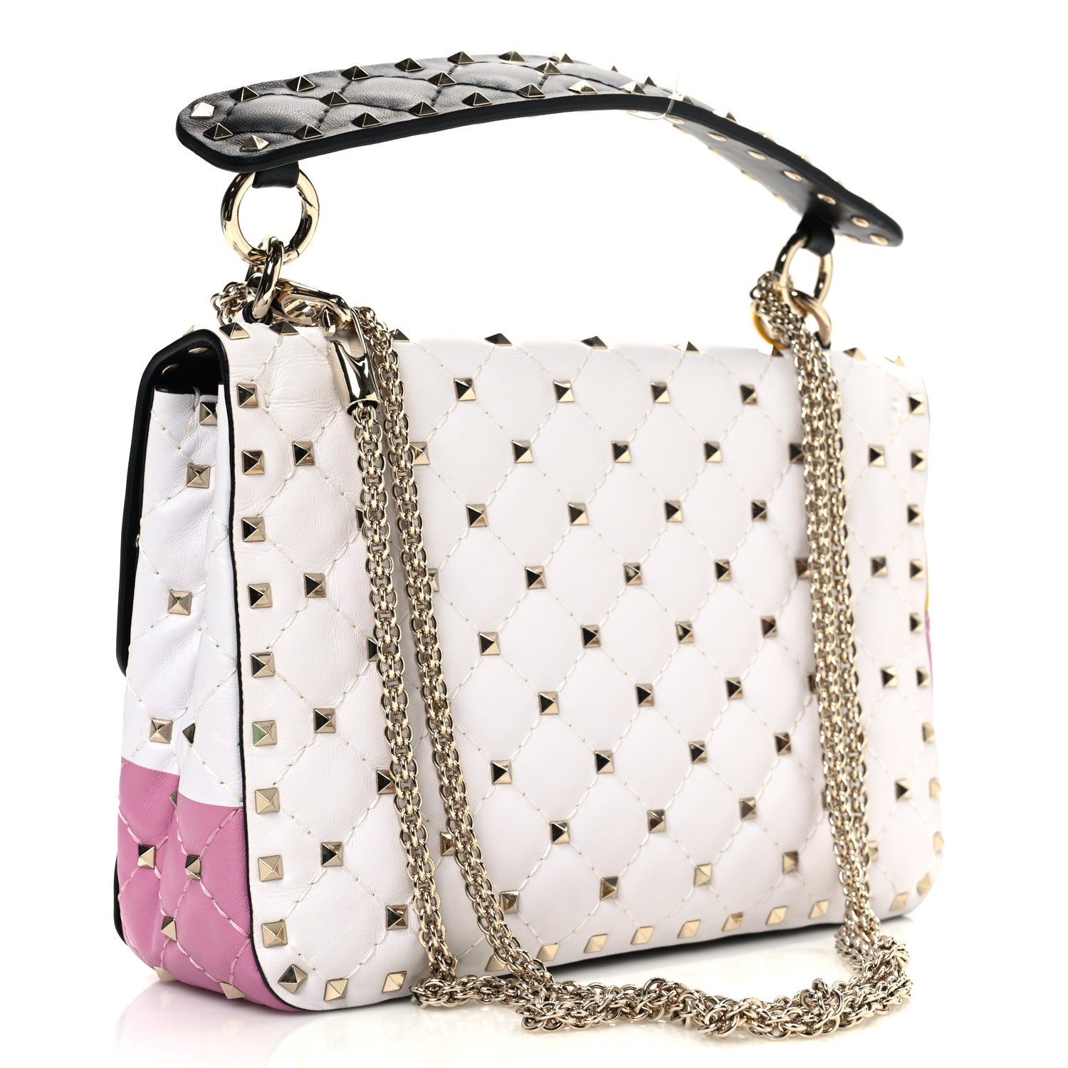 Valentino Garavani Lambskin Medium Moon And Stars Rockstud Spike Shoulder Bag White Yellow Pink 3 of 9