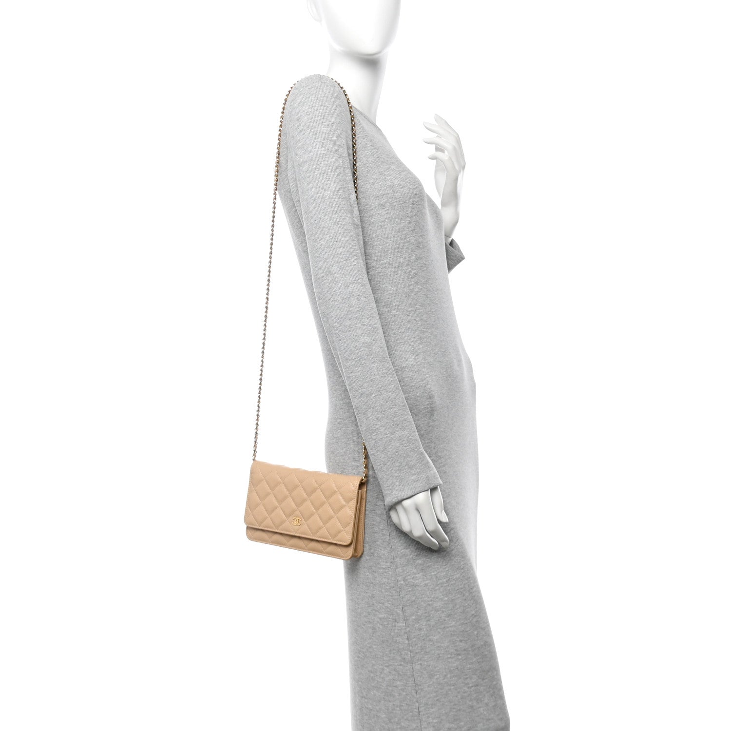 Chanel Caviar Quilted Wallet on Chain WOC Beige 2 of 11