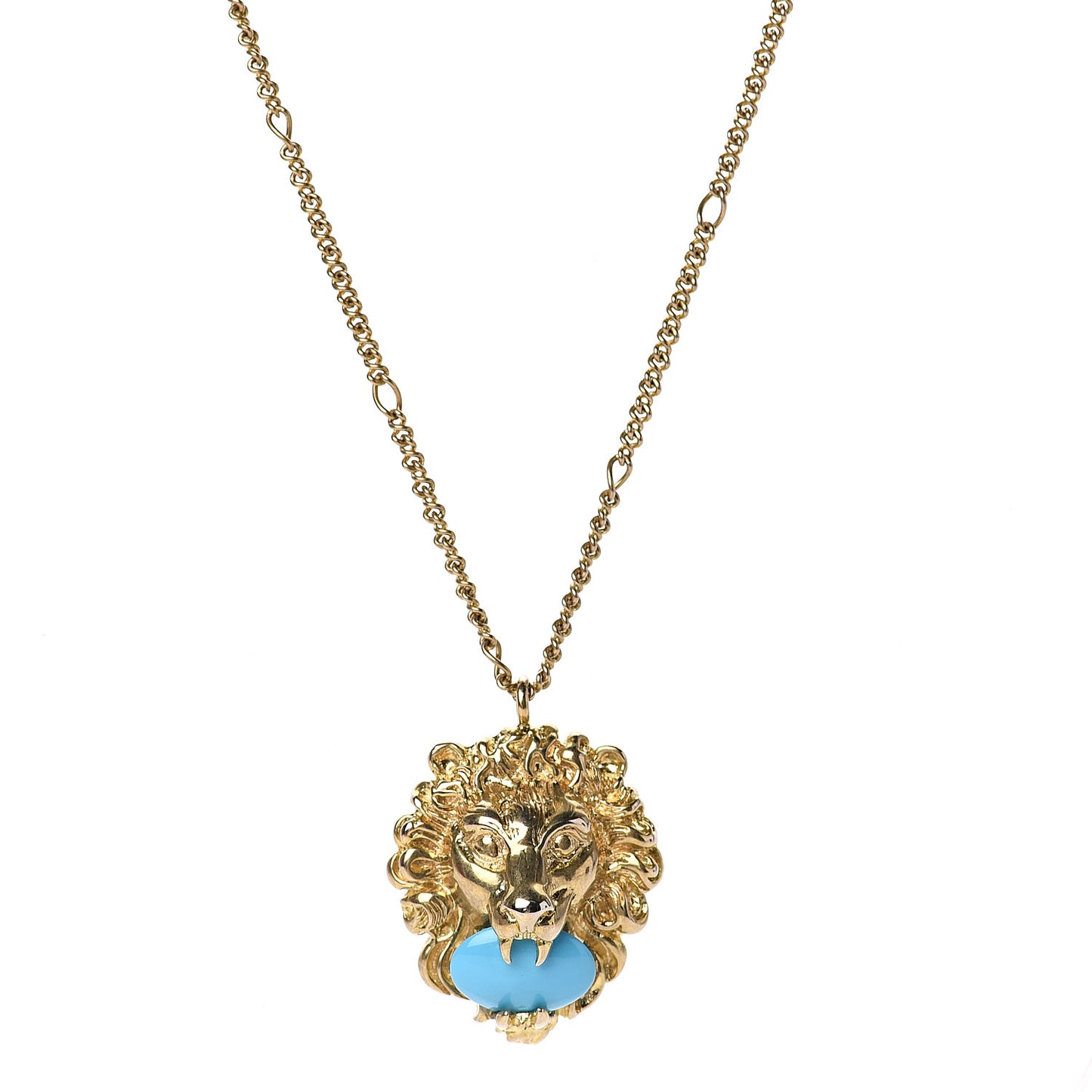 Metal Brass Swarovski Lion Head Necklace Gold Turquoise