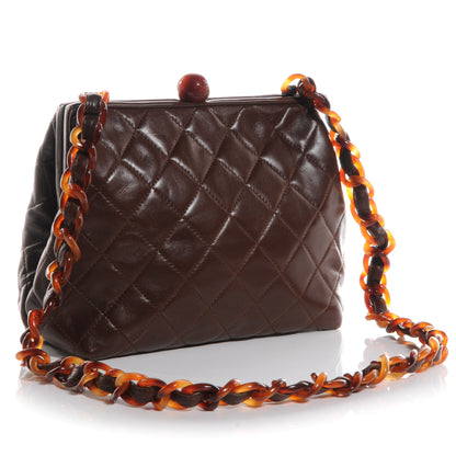 Chanel Lambskin Quilted Bekko Chain Kiss Lock Frame Bag Brown 3 of 7