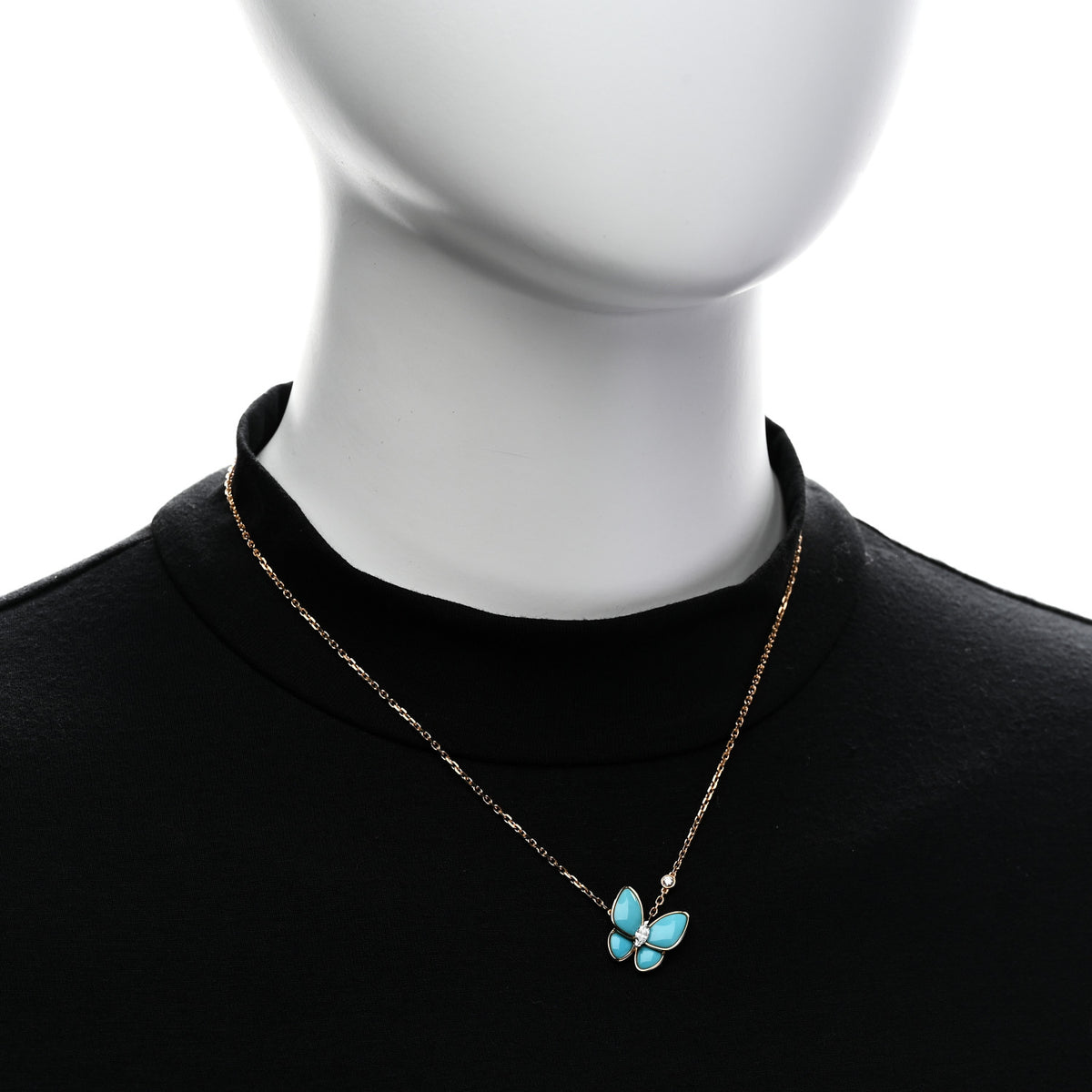 Van Cleef & Arpels 18K Yellow Gold Diamond Turquoise Two Butterfly Pendant Necklace 2 of 6
