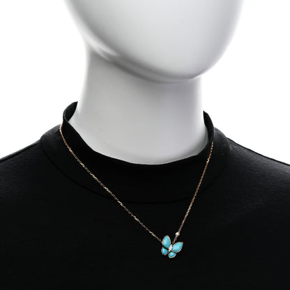 Van Cleef & Arpels 18K Yellow Gold Diamond Turquoise Two Butterfly Pendant Necklace 2 of 6