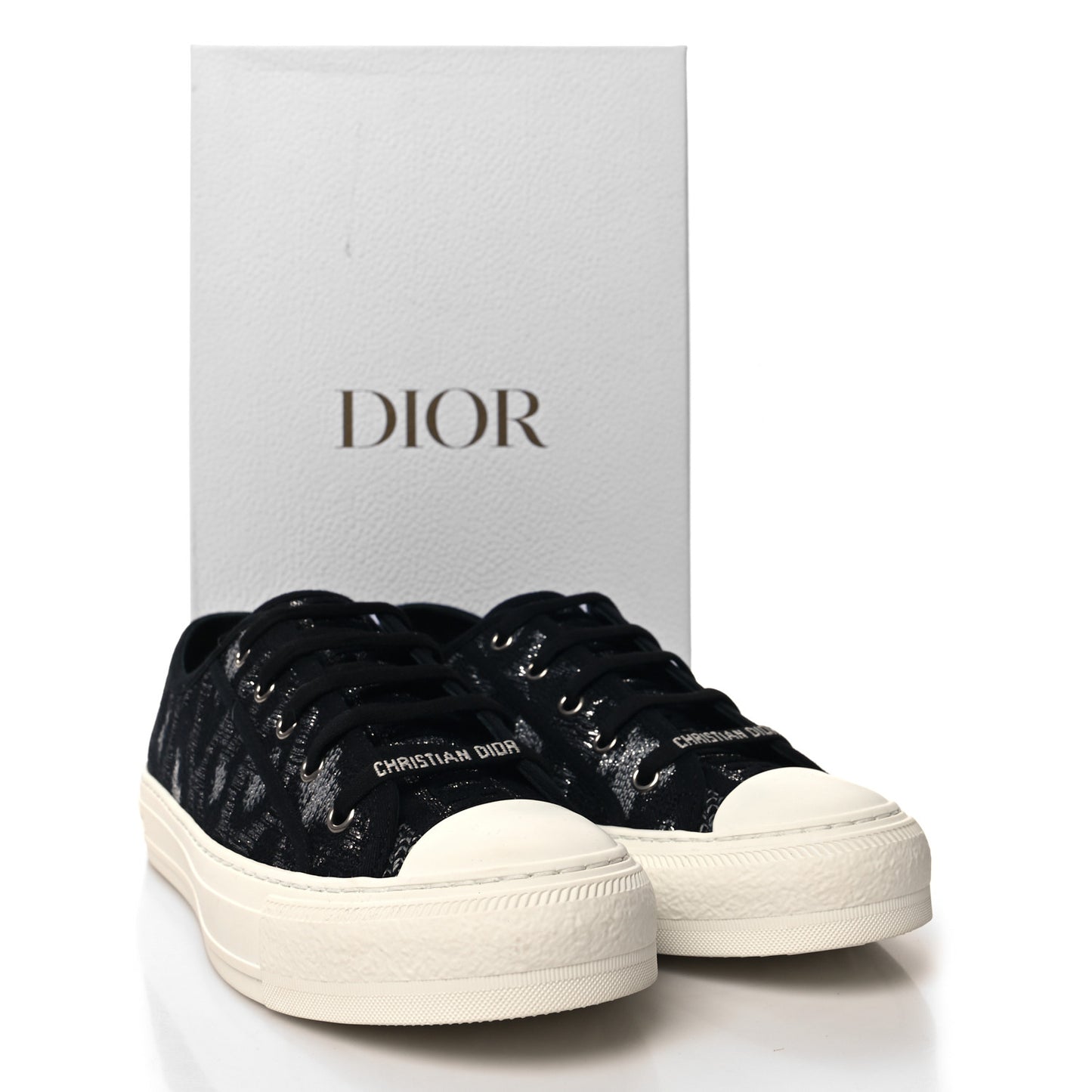 Lurex Embroidered Mizza Walk'N'Dior Low Top Sneakers 39.5 Metallic Grey Black