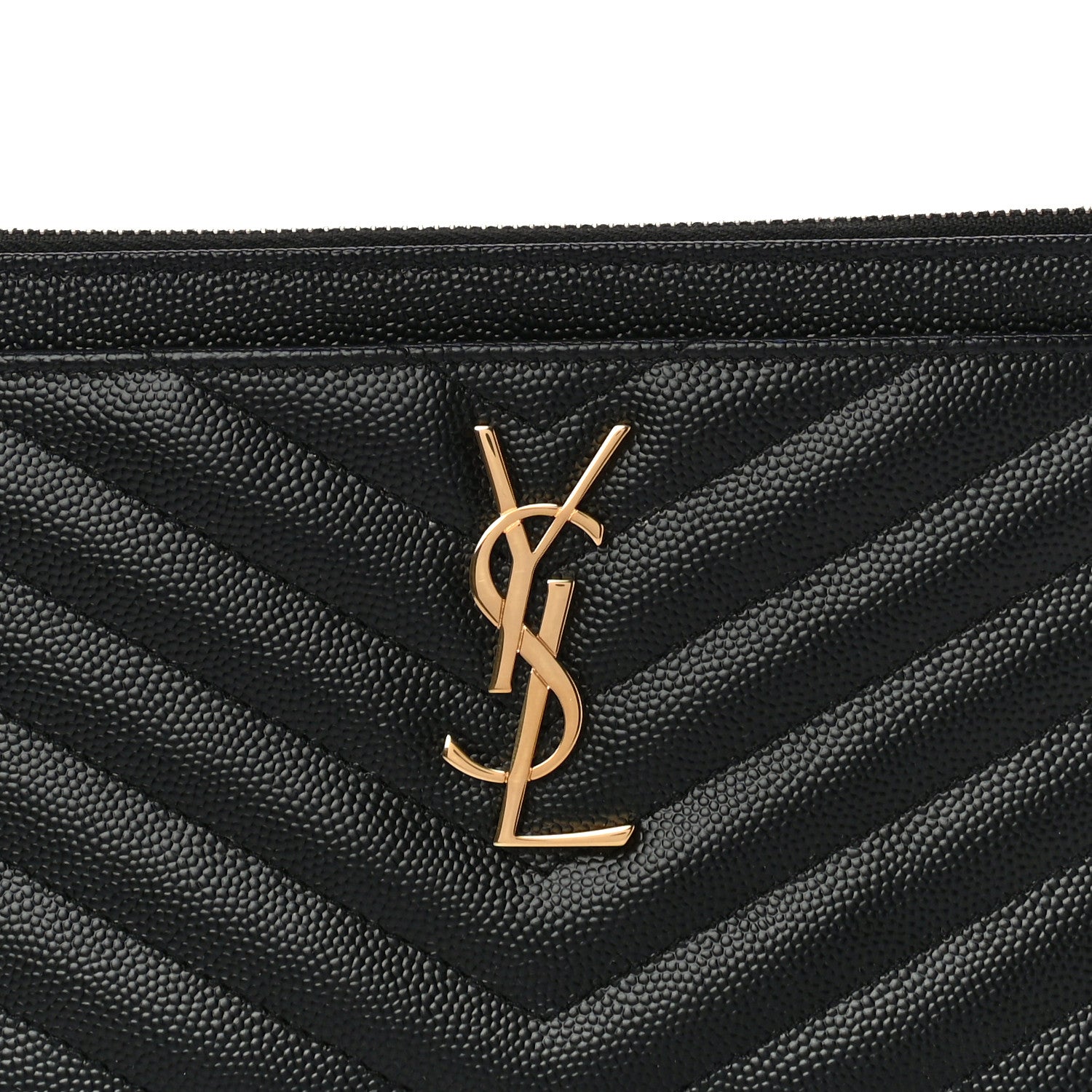 Saint Laurent Grain De Poudre Chevron Monogram Bill Pouch Black 8 of 11
