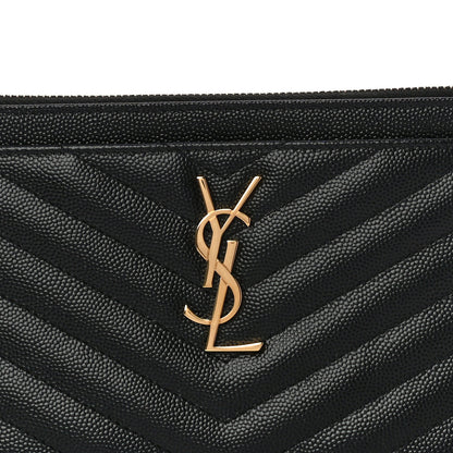 Saint Laurent Grain De Poudre Chevron Monogram Bill Pouch Black 8 of 11