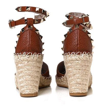 Valentino Garavani Grained Calfskin Rockstud Ankle Wrap Espadrille 15/85mm Wedges 35 Cuoio 6 of 9