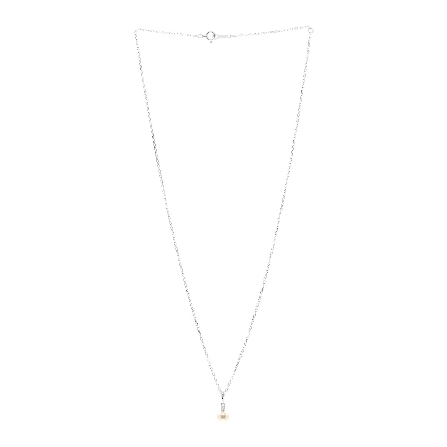Mikimoto 18K White Gold Diamond Akoya Cultured Pearl 6mm Drop Pendant Necklace 3 of 5