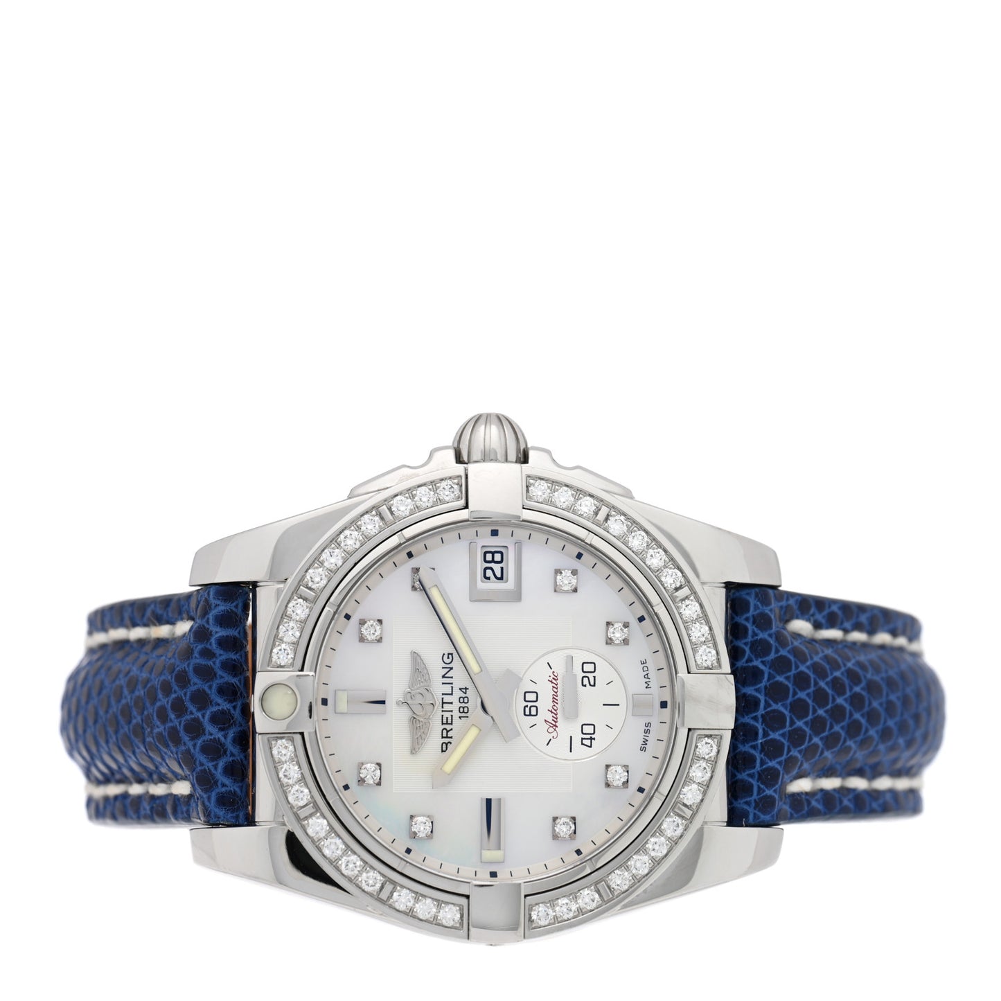 Stainless Steel Lizard Diamond Bezel Mother of Pearl 36mm Galactic Automatic Watch A37330