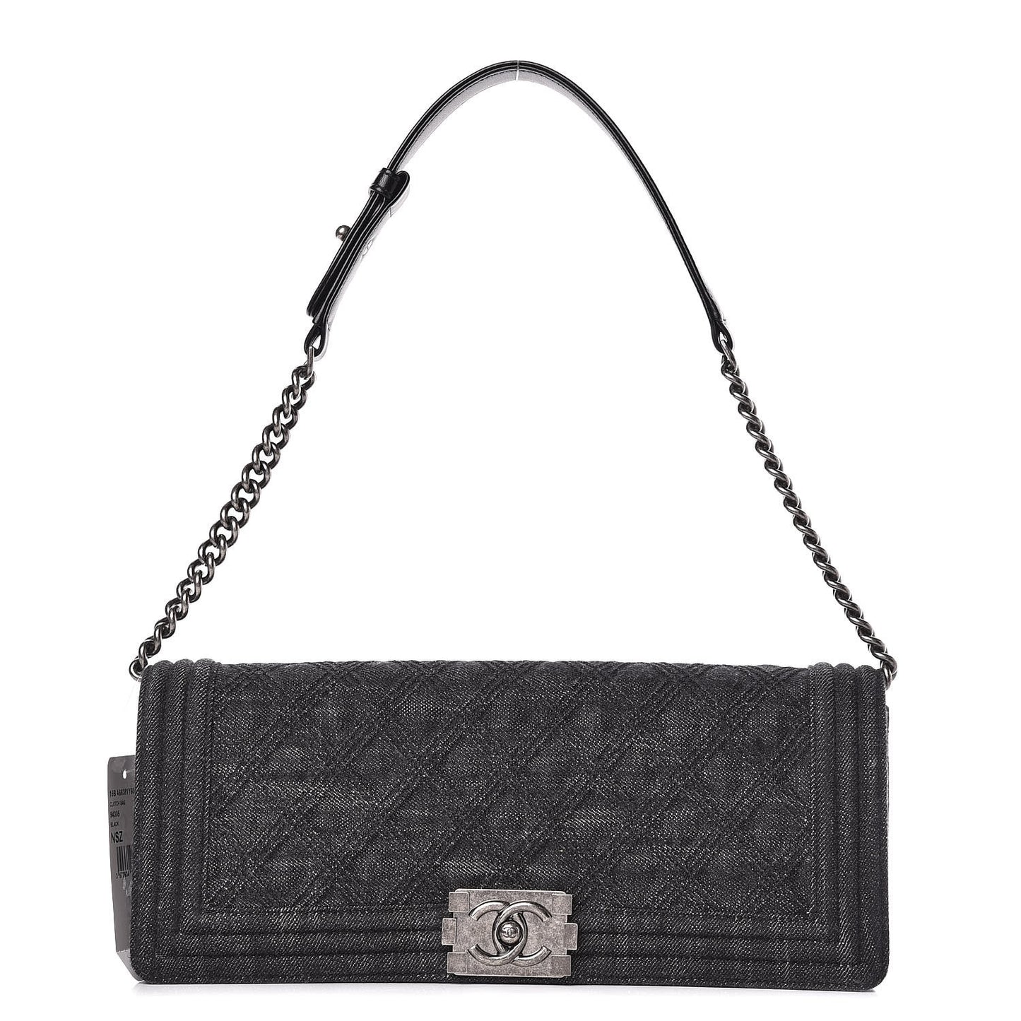 Denim Quilted Boy Clutch With Removable Chain Black