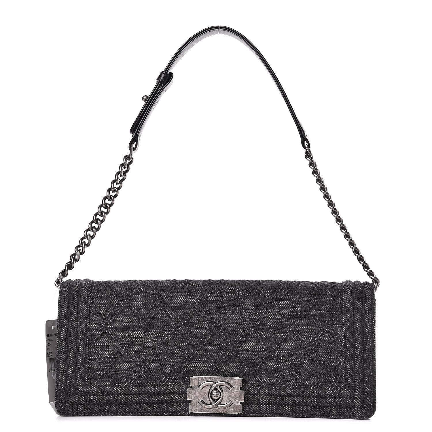 Chanel Denim Quilted Boy Clutch With Removable Chain Black 1 of 10