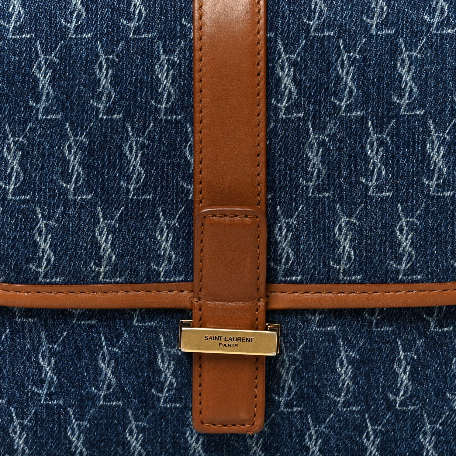 Saint Laurent Denim All-Over Monogram Small Le Monogramme Satchel Navy Blue 9 of 11