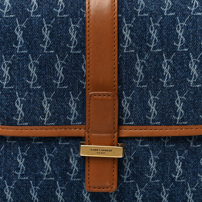 Saint Laurent Denim All-Over Monogram Small Le Monogramme Satchel Navy Blue 9 of 11