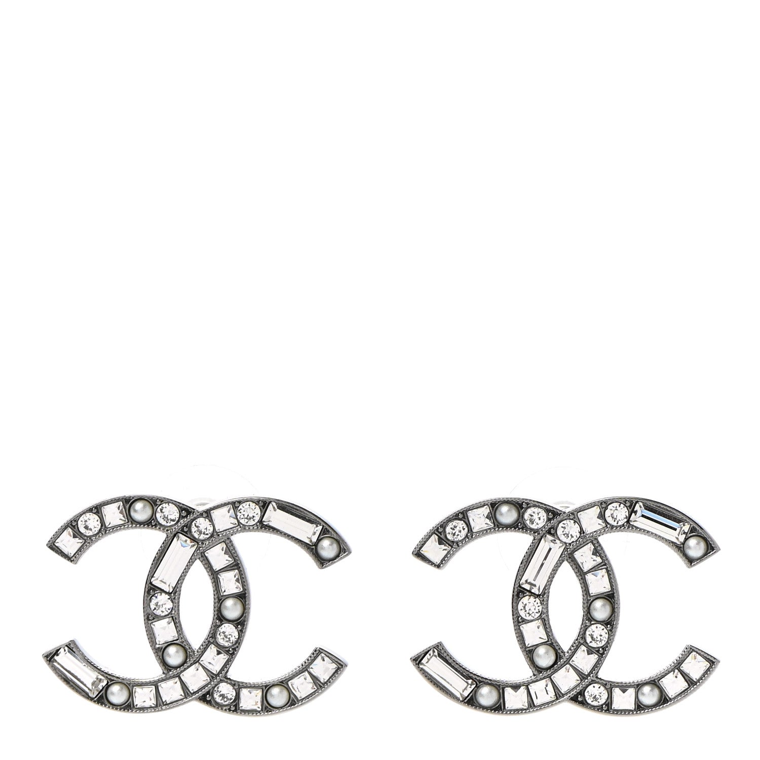 Chanel Baguette Crystal Pearl CC Bright Young Things Earrings Ruthenium 1 of 5