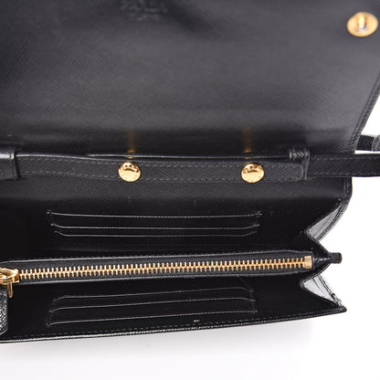 Prada Saffiano Metal Flap Wallet With Strap Black 5 of 11