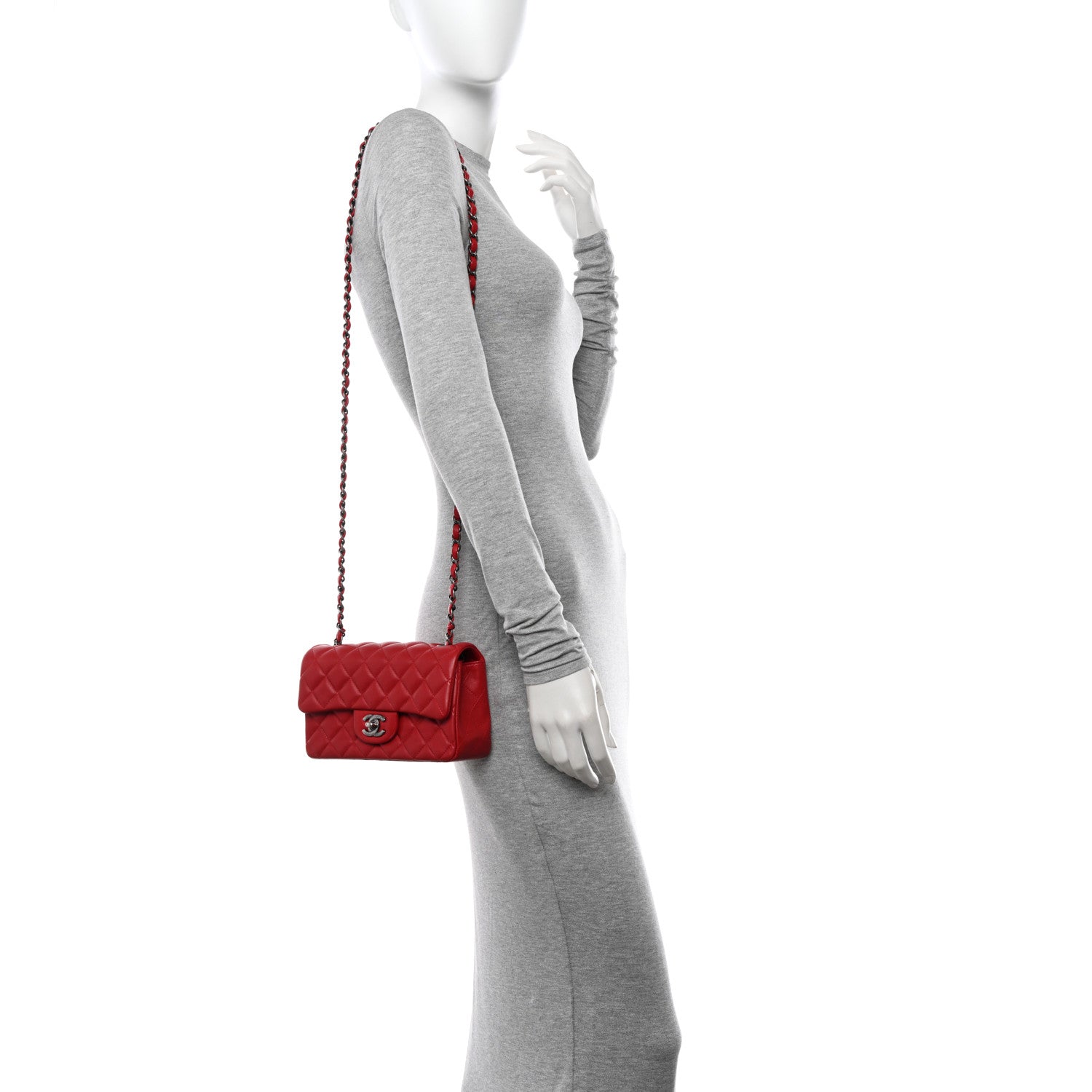 Chanel Lambskin Quilted Mini Rectangular Flap Red 2 of 15