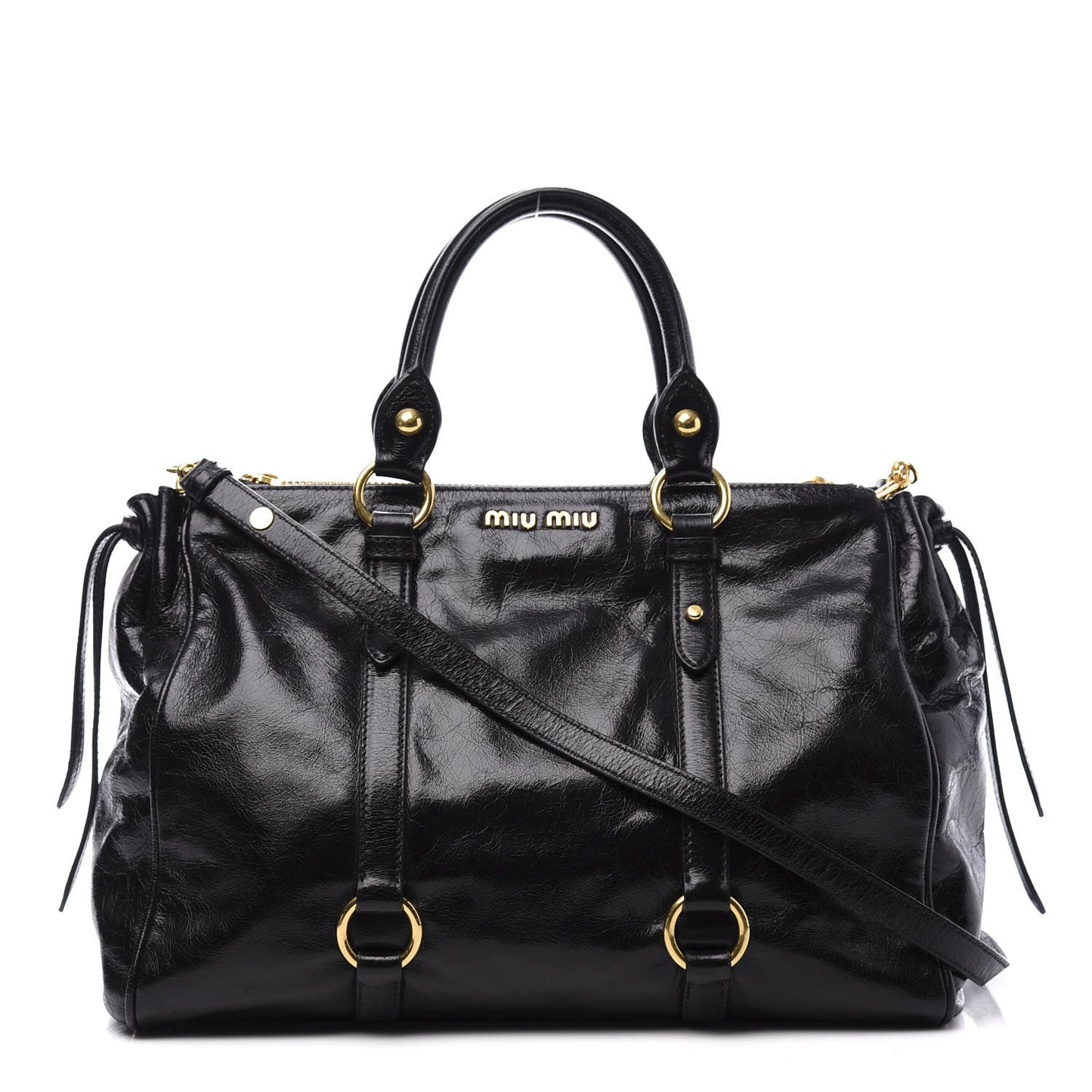 Vitello Shine Double Zip Tote Black