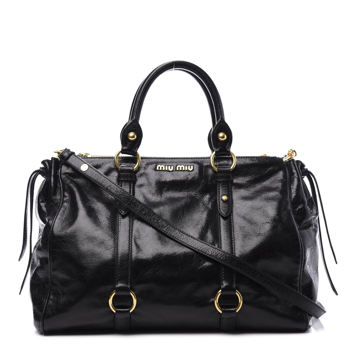 Miu Miu Vitello Shine Double Zip Tote Black 1 of 10