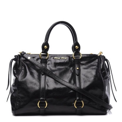 Miu Miu Vitello Shine Double Zip Tote Black 1 of 10