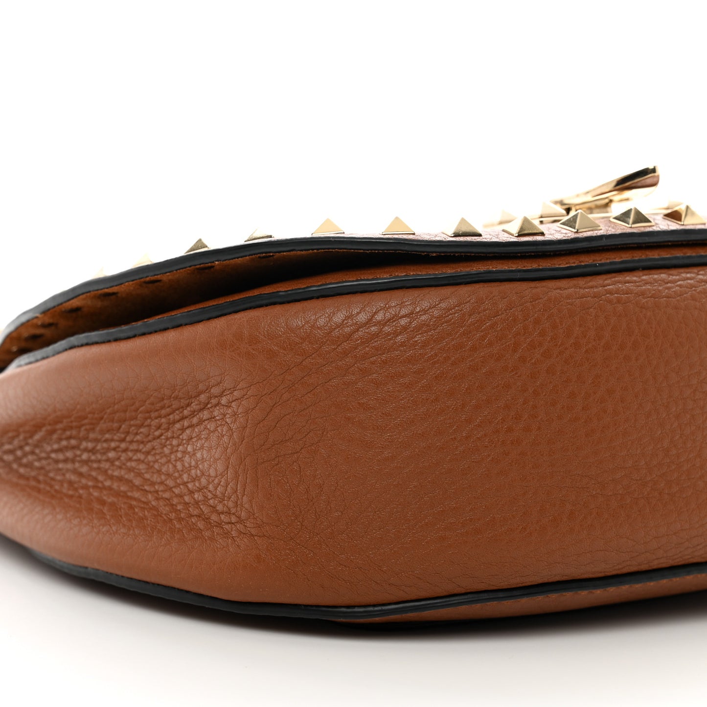 Pebbled Calfskin Rockstud Saddle Bag Saddle Brown
