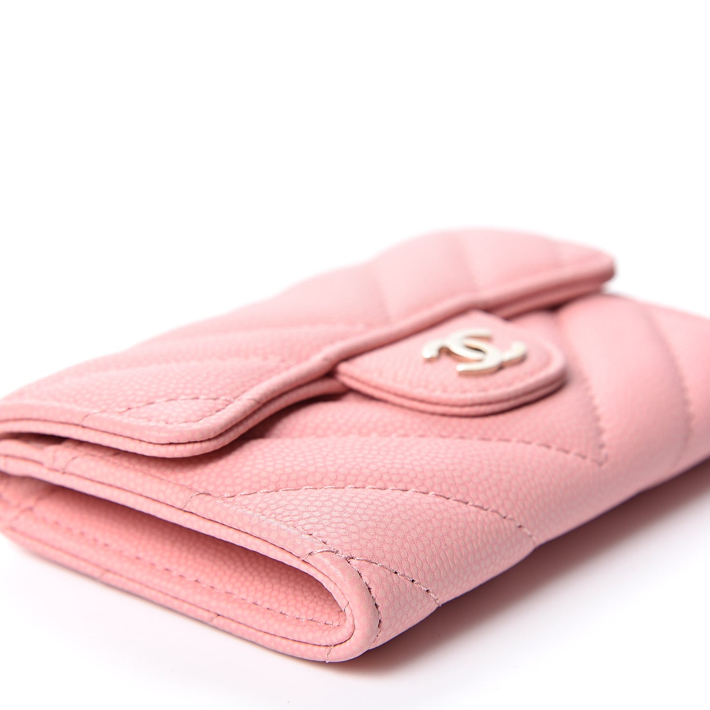 Matte Caviar Chevron Quilted Flap Card Holder Pink