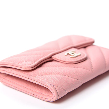 Chanel Matte Caviar Chevron Quilted Flap Card Holder Pink 4 of 10