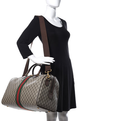 Gucci GG Supreme Monogram Textured Dollar Calfskin Web Medium Ophidia Carry-On Duffle Bag Beige Ebony New Acero 2 of 16