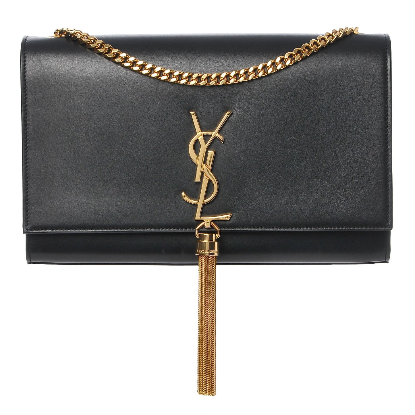 Smooth Calfskin Medium Classic Monogram Kate Tassel Satchel Black