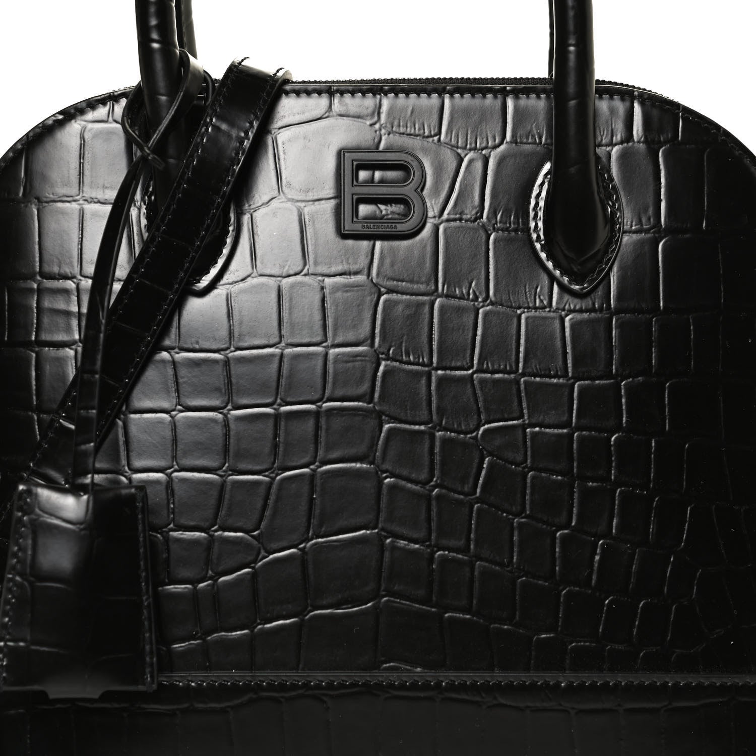 Balenciaga Calfskin Crocodile Embossed S Rivet Ville Top Handle Bag Black 9 of 12