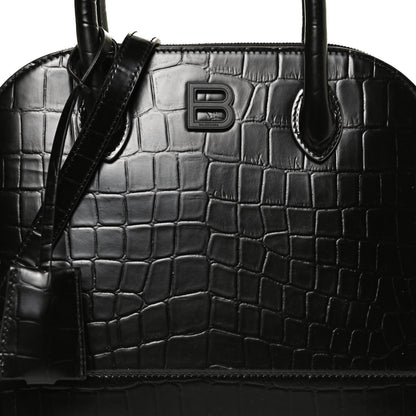 Balenciaga Calfskin Crocodile Embossed S Rivet Ville Top Handle Bag Black 9 of 12