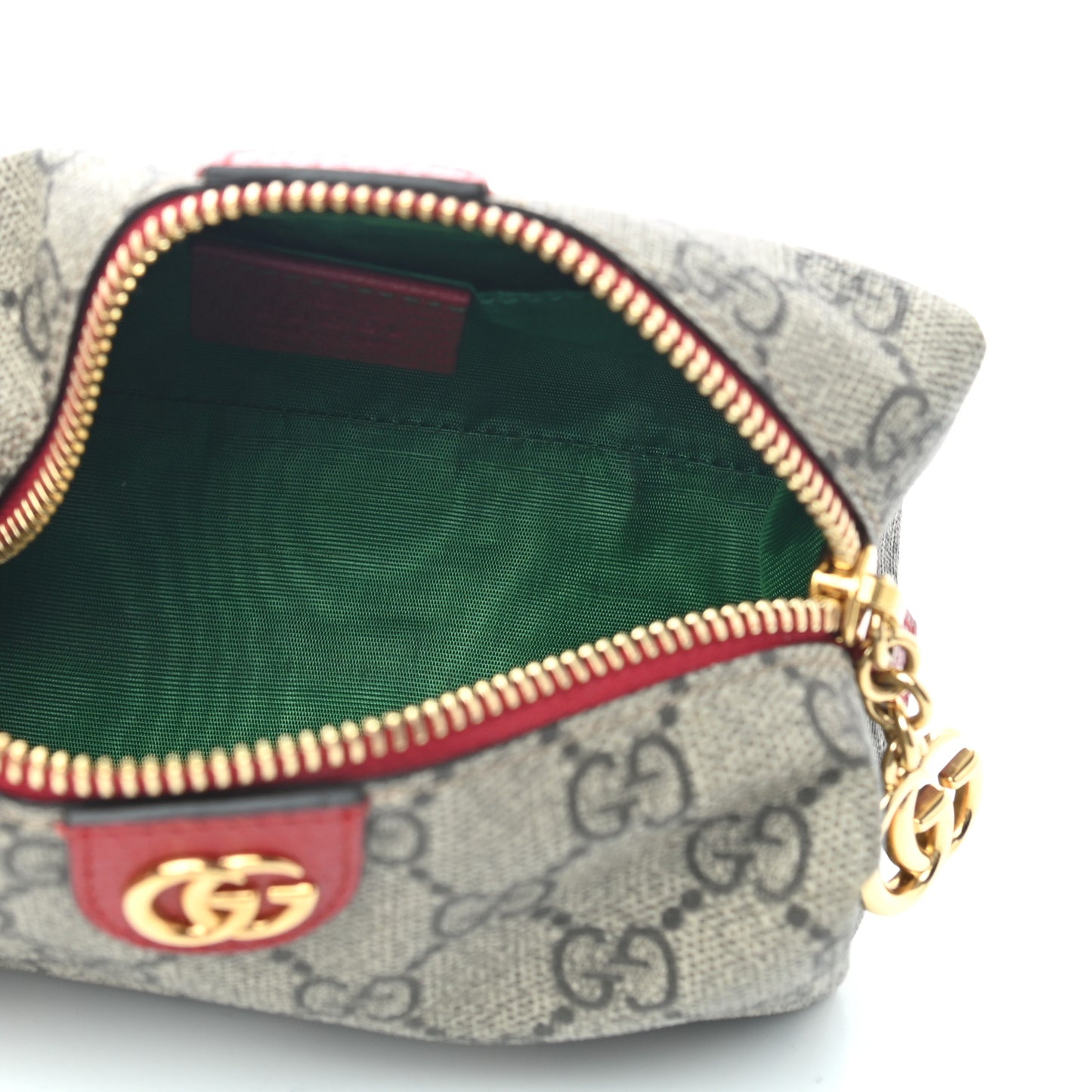 Soft GG Supreme Monogram Calfskin Small Ophidia Cosmetic Case Beige Ebony Hibiscus Red