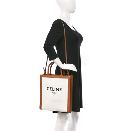 Celine Canvas Calfskin Logo Print Small Vertical Cabas Natural Tan 2 of 9