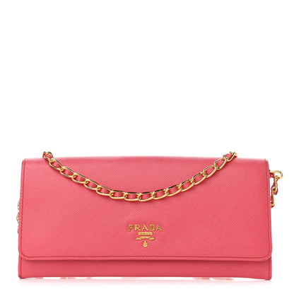 Prada Saffiano Metal Oro Chain Wallet Peonia 1 of 12